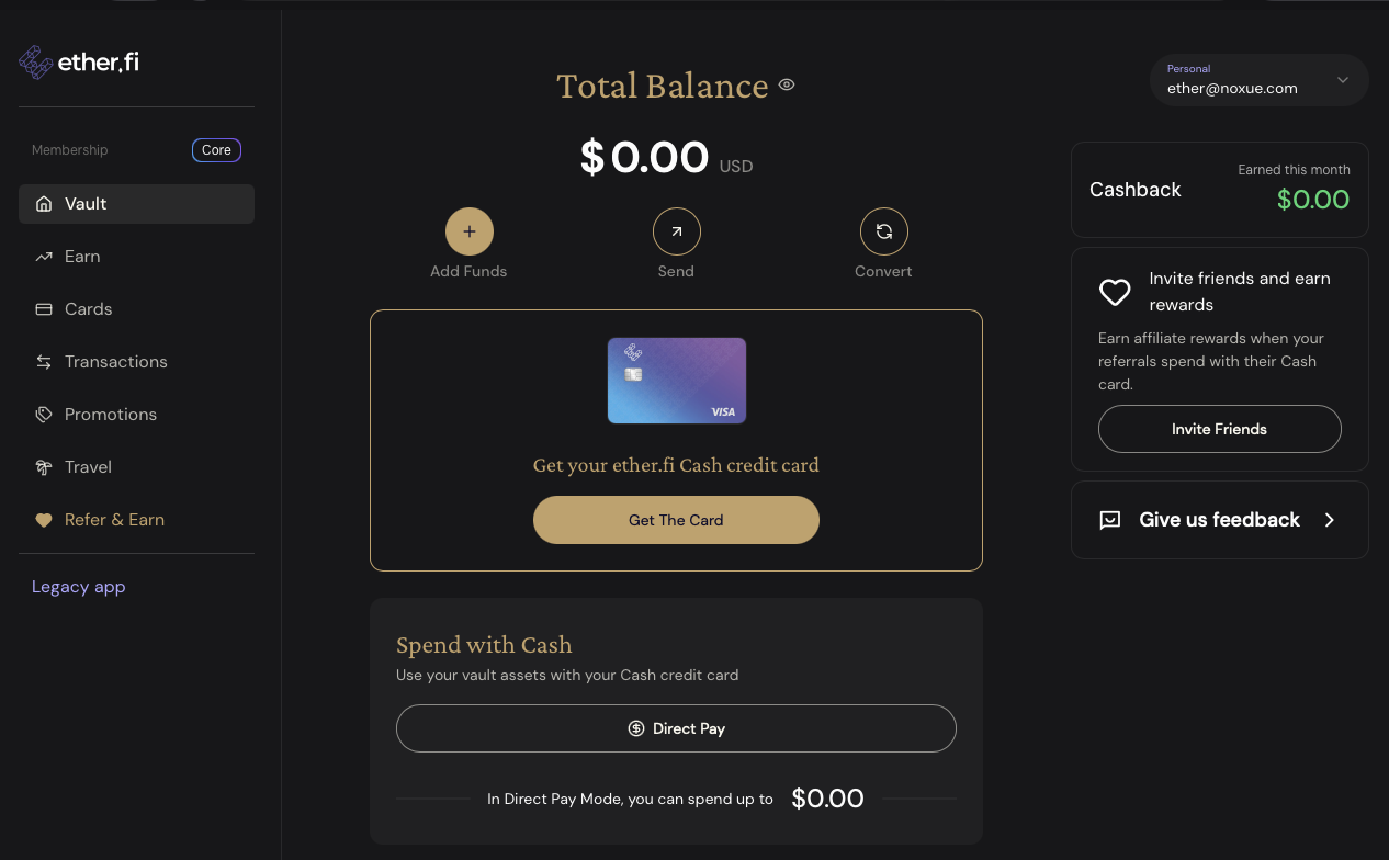 Ether.fi 账号界面点击添加资产按钮