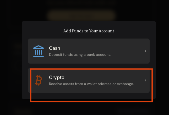 在充值方式中选择加密货币 Crypto
